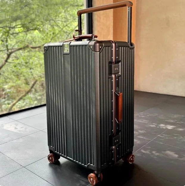 New Aluminum Frame Wide Handlebar Rolling Luggage Large Capacity Trolley Suitcase with Colorful Silent Spinner Wheels TSA Lock