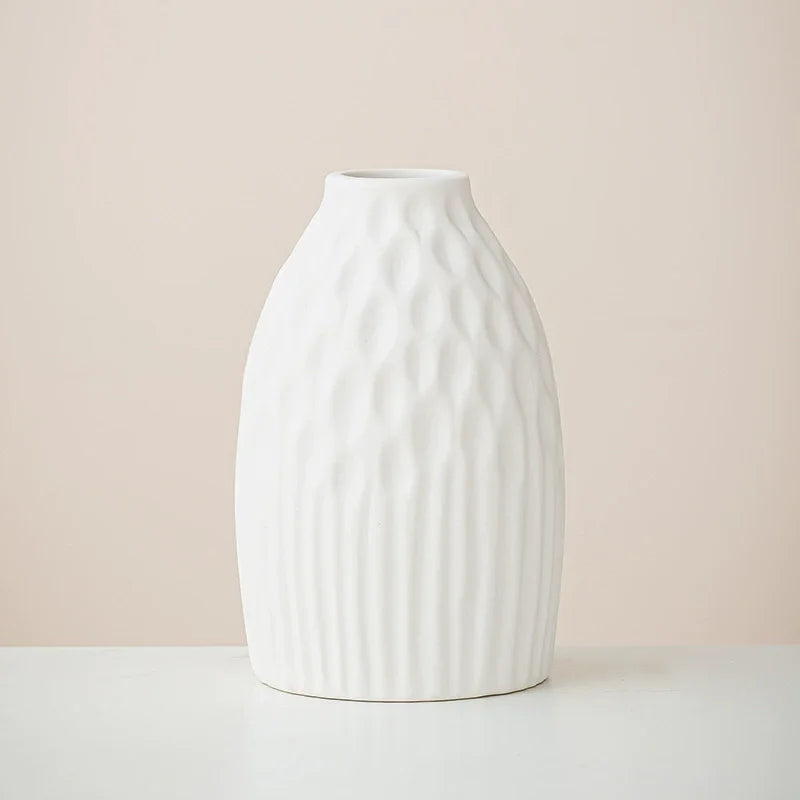 Ceramic Vases Set of 3 White Round  Design Handmade Terracotta Flower Pot Home Decor Christmas Decoration Table Centerpiece