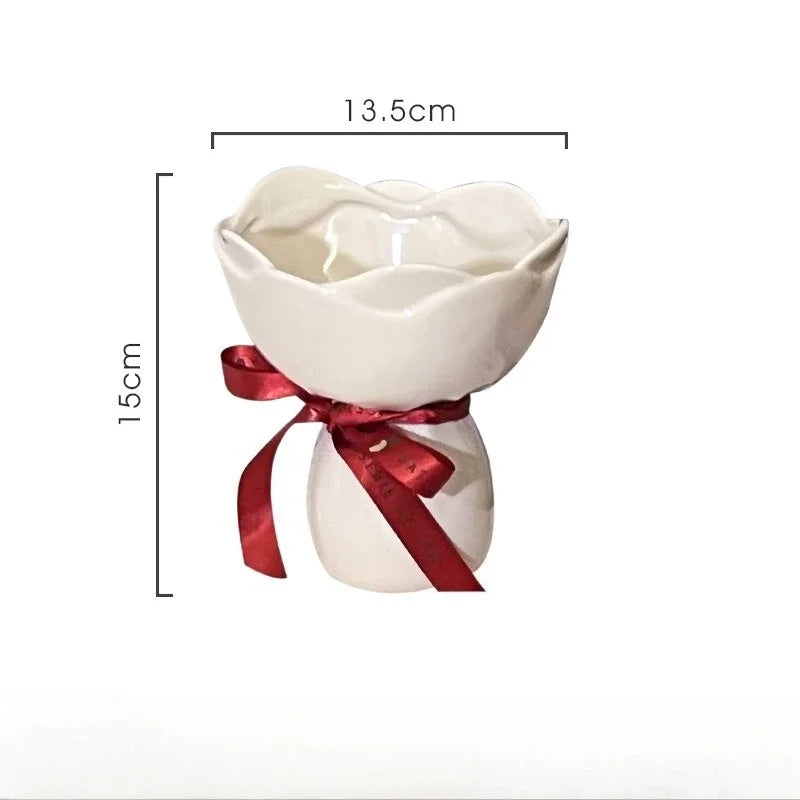 Ceramic Vase Rose Flower Shaped Vase Desk Decorati Flowers Bouquet for Home Girding Decorative Floral Vases Room Aesthetic Decor