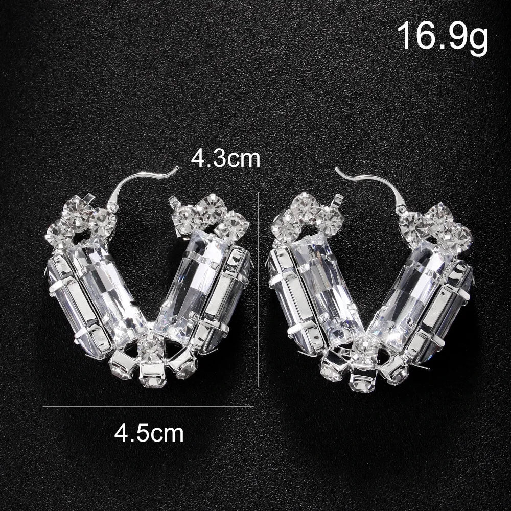 Stonefans V-shaped Earrings 2024 Designer Trend Women Sparkly Clear Crystal Party Geometric Fashion Ear Jewelry Accessories Gift