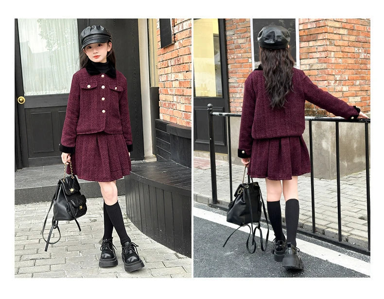 baby Girls Outfits blazer+Pleated skirt 2pcs kids girls clothes set Designer Style 4-14 years coat+skirt teen girl clothing suit