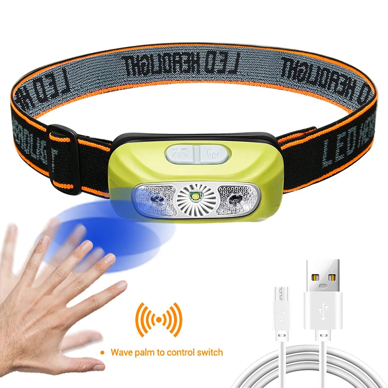 Mini Rechargeable Powerful Sensor Headlamp Fishing Camping USB Head Flashlight COB LED Head Light Torch Headlights Front Lantern