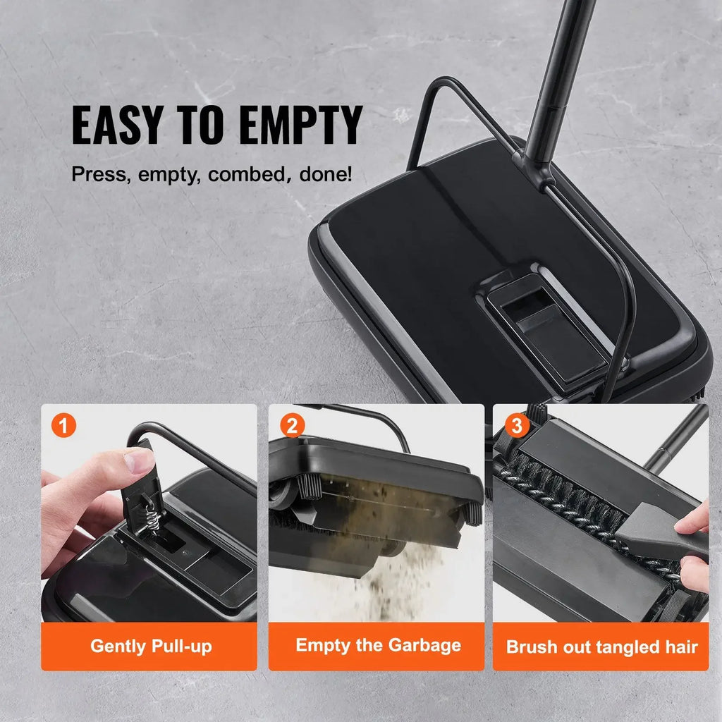 Carpet Sweeper, 7.87 in Sweeping Paths, Floor Sweeper  Non Electric 300ml  Capacity Comb for Home Office Rugs Dust Pet Hair