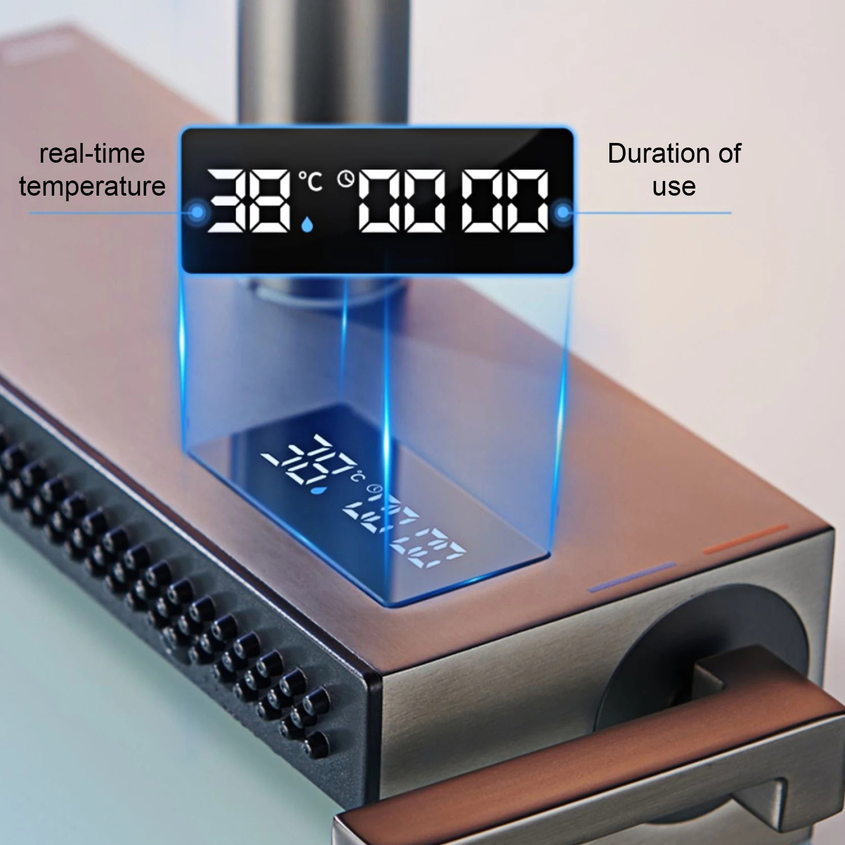 Luxury Gunmetal Brass LED Digital Display Kitchen Faucet 1 Hole Pull-out with 2 Modes Ceramic Valve Core Hot&cold Water Sink Tap