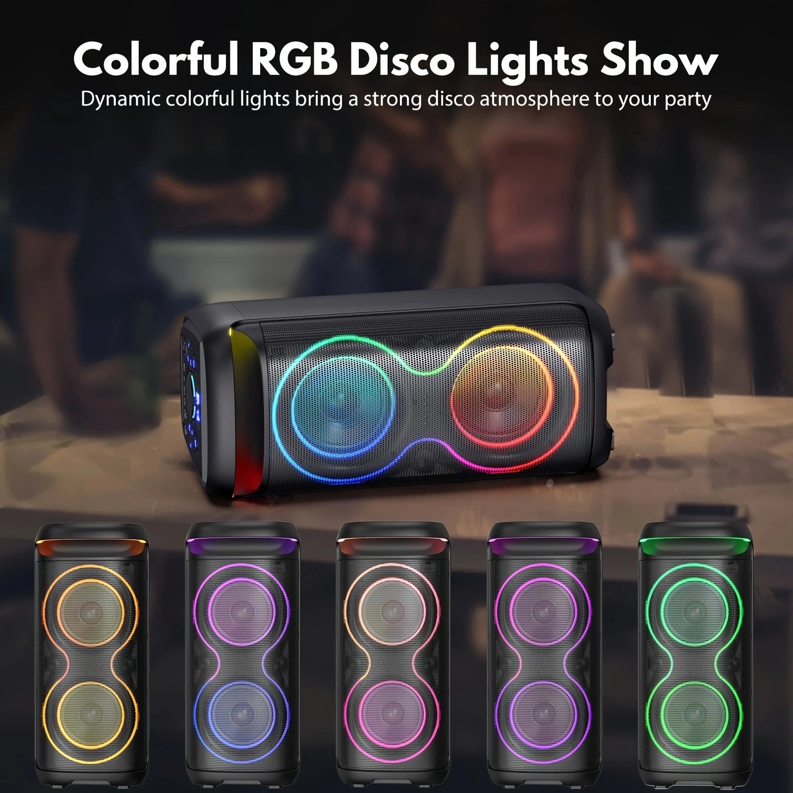 Karaoke Machine, 8" Big Bluetooth Party Speaker with 500W Peak Power, PA System with LED Disco Light, Rolling Wheels and Trolley