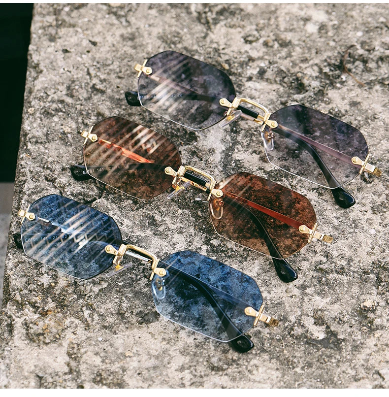 Vintage Rimless Polygon Sunglasses Women Men Luxury Brand Designer Popular Travel Small Frame Sun Glasses Ladies