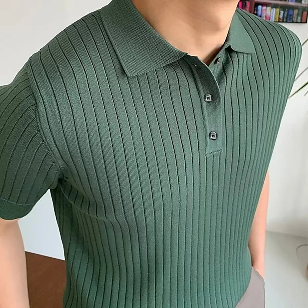 Men's Short Sleeve Summer Outdoor Leisure Knitted Short Sleeve Breathable Comfortable Stretch Polo Shirt US Size