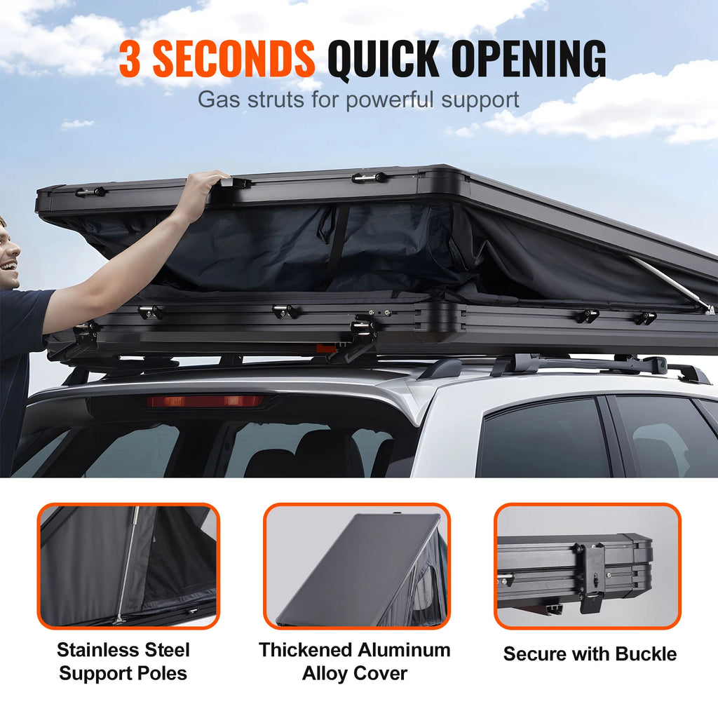 SucceBuy Rooftop Tent Hard Shell Naturnest Rooftop Tent Hardshell for 2-3 Person Waterproof Windproof for Jeep SUV Van Pickup