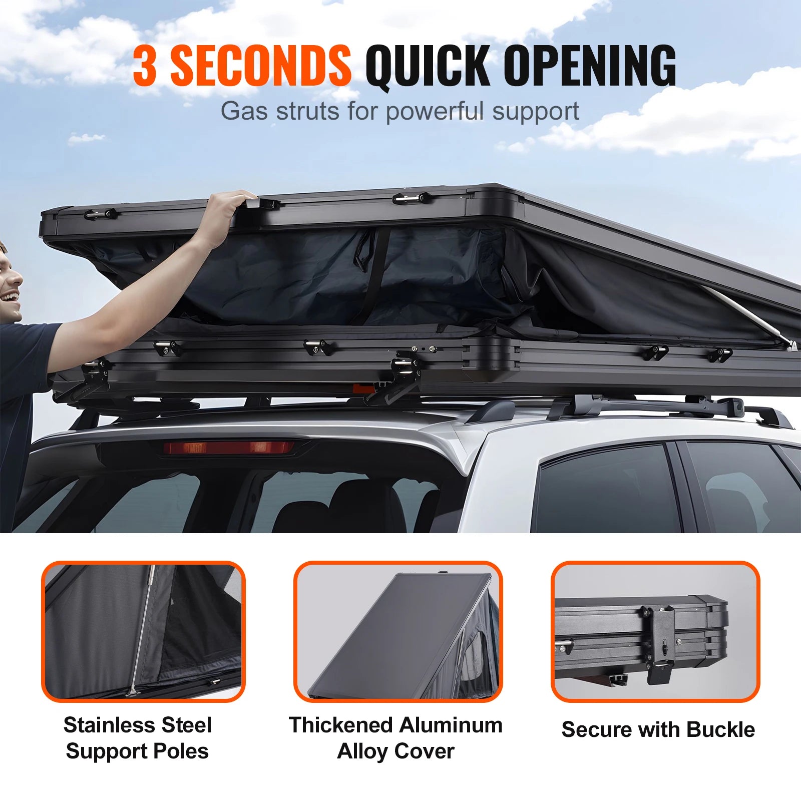 SucceBuy Rooftop Tent Hard Shell Naturnest Rooftop Tent Hardshell for 2-3 Person Waterproof Windproof for Jeep SUV Van Pickup