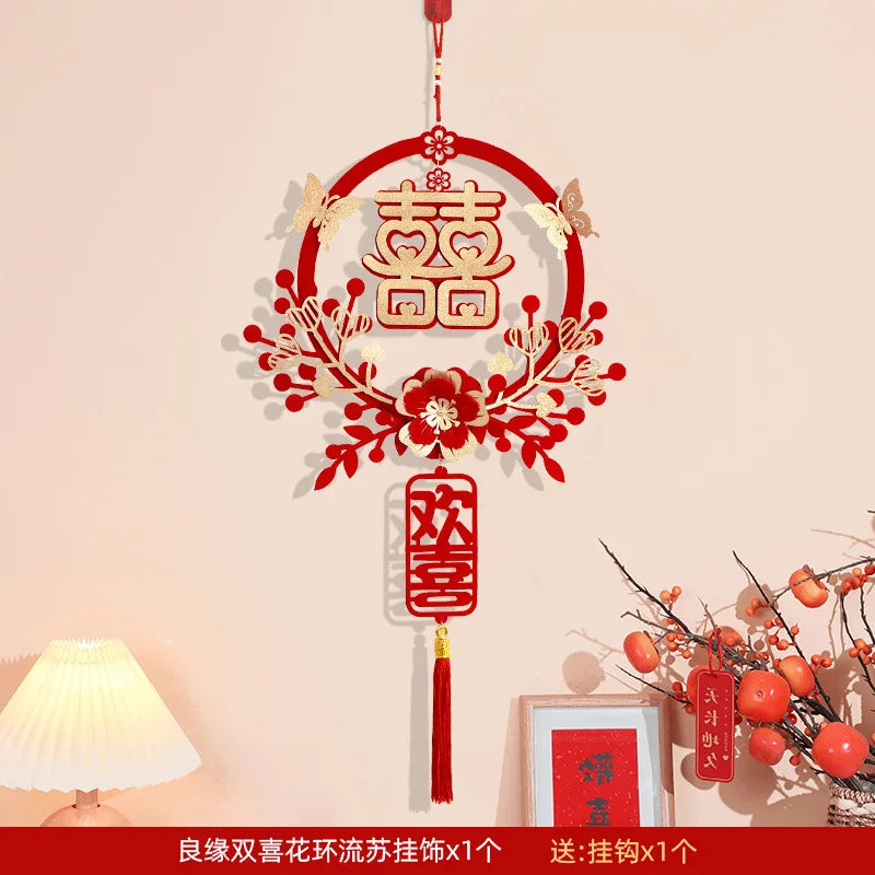 Chinese Traditional Wedding Decoration Chinese Wedding Wall Hanging Decor Double Happiness Marriage Supplies Home Decor