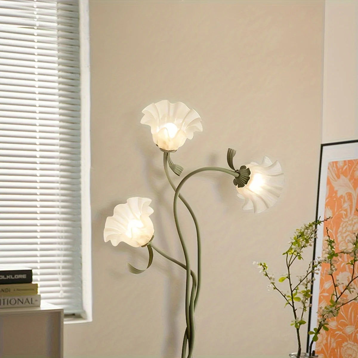 Decorative Adjustable Arm Floral Floor Lamp, American Retro Garden Light Net Red Creative Atmosphere Personality Bedroom Light