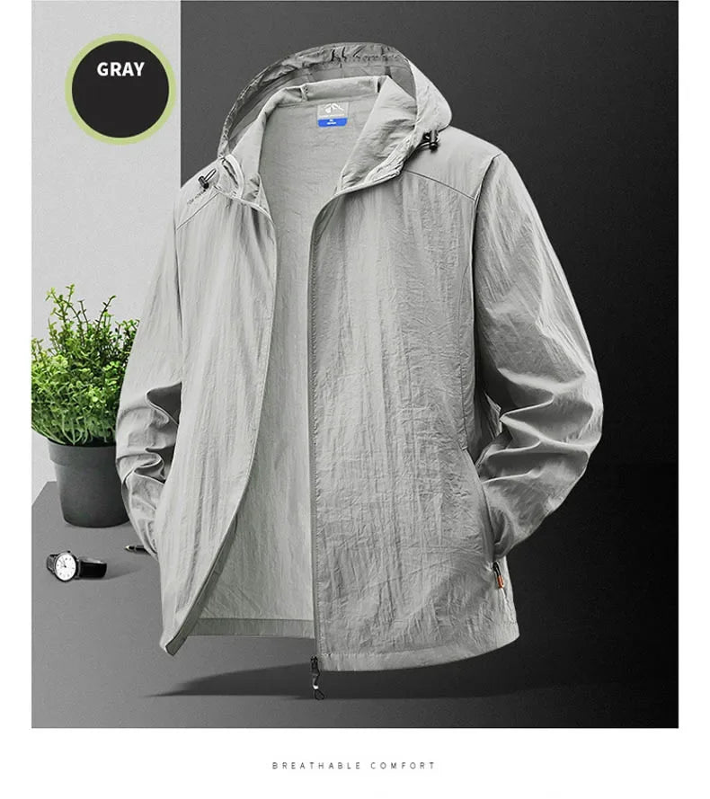 Summer Waterproof Hiking Jackets Men Fishing Cycling Hooded Gym Sports Running Coat Outdoor Sun-Protective Thin Jacket Clothing