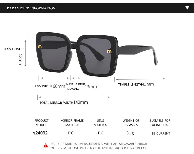 Brand Sunglasses Women's Square Classic Large Frame Fashion Men's Rectangular Letter Design Retro Sun Glasses UV400