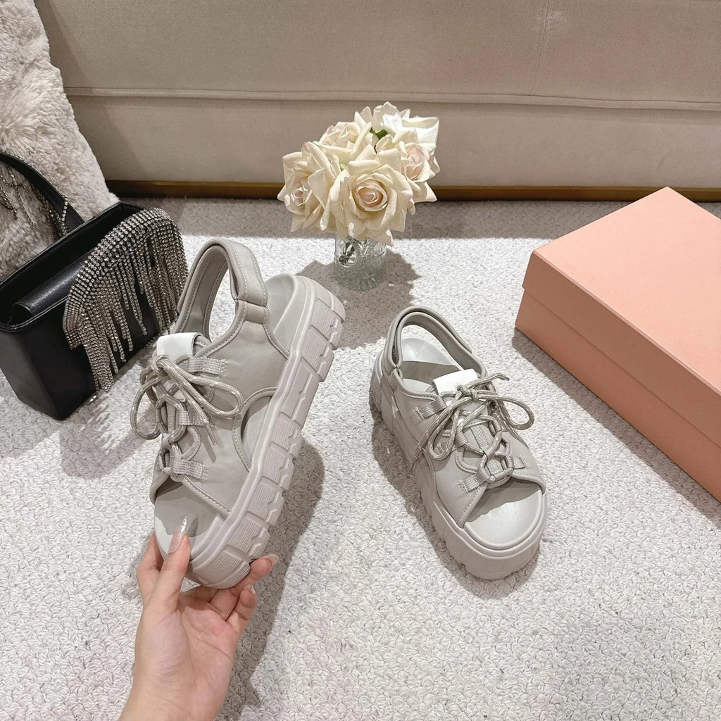 Shoes Women Size35-41 Genuine Leather Sandals Super High Heels Flat Platform Pumps Pleated Designer Shoes Zapatillas De Mujer