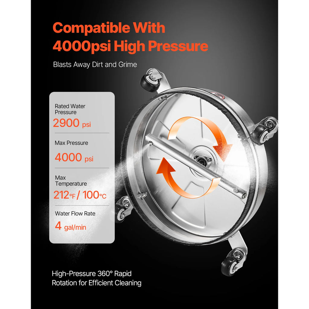 SucceBuy Pressure Washer Surface Cleaner PE/Stainless Steel Pressure Washer Attachments with 4 Wheels for Concrete Patio Deck