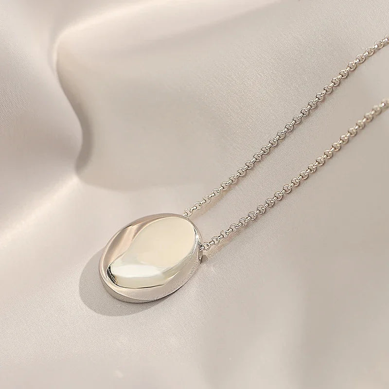 European and American Oval Pendant stainless steel Gold Color Long Necklace Fashion Jewelry Accessories Sweater Chian For Womens