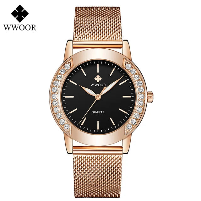 Diamond Watch For WWOOR Women Dress Simple Clock Ladies Quartz Bracelet Wristwatch Elegant Watches Gift For Women Reloj Hombre