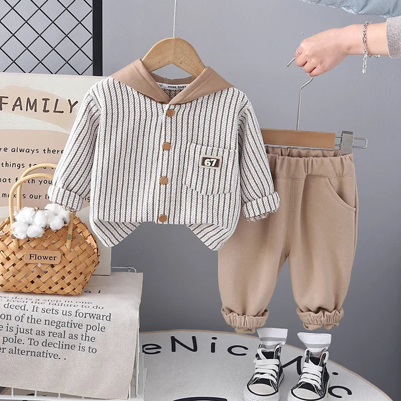 Spring Autumn toddler Baby Boys' Clothes Outfits Sets Casual Hooded Striped Coat+Pants Suits for infant boys Clothing baby Sets