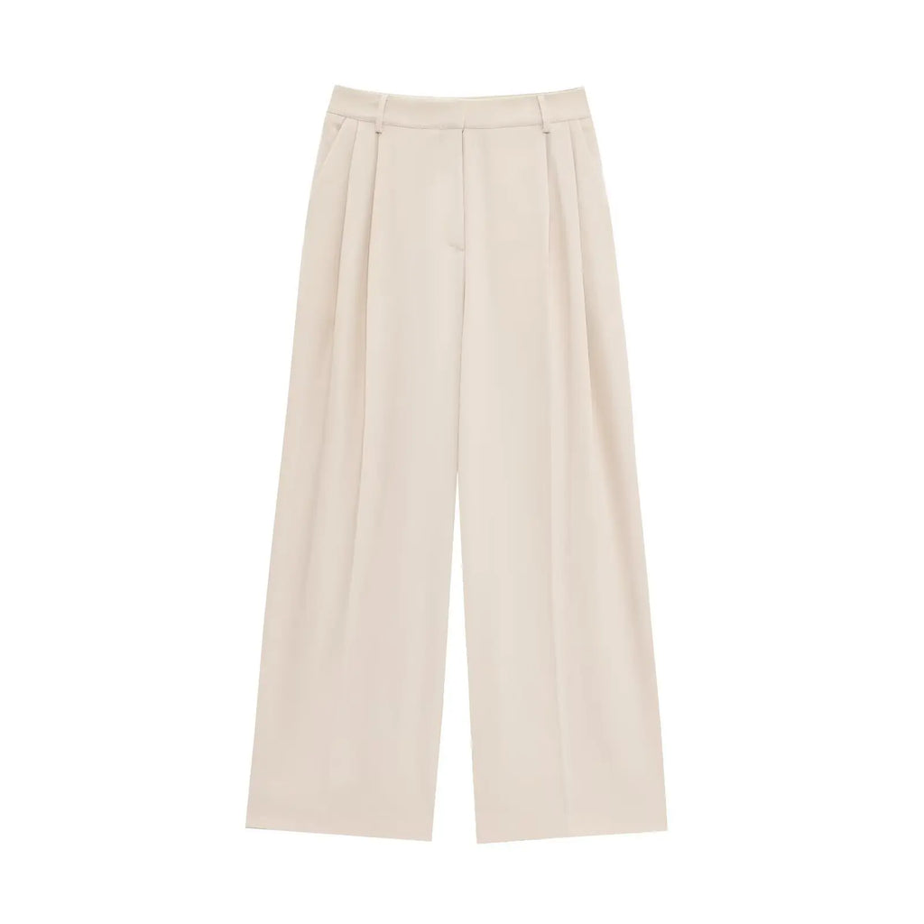 Women's new suit trousers suit double-breasted suit jacket with shoulder pads, pleated wide-leg pants