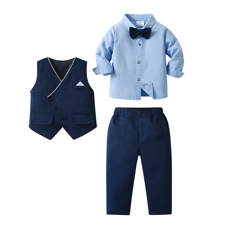 Baby Boy Clothes Sets Formal Suit Boys Long Sleeve Shirt Vest Trousers 3Pcs Sets Children Gentleman Birthday Party Clothing 1-6Y
