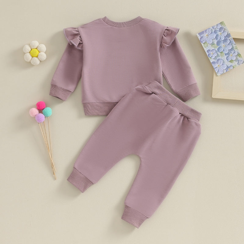 Tregren 0-24M Infant Baby Girls Clothes Long Sleeve Solid Color Sweatshirt Tops Pants 2pcs Set Outfits Toddler Casual Tracksuit