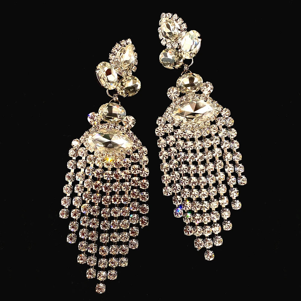Stonefans Rhinestone Tassel Dangle Earrings Rhinestone for Women Wedding Gift 2023 Luxury Exaggerate Ear Accessories Jewelry