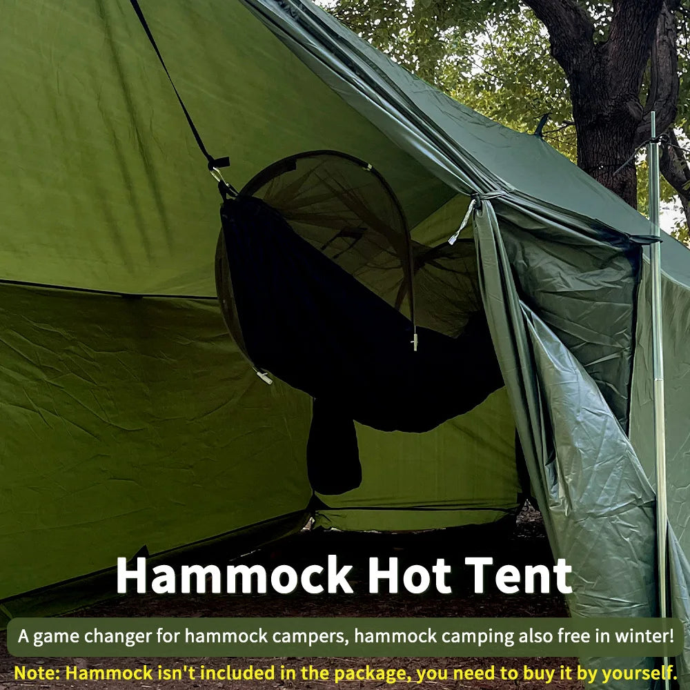 Hammock Hot Tent with Stove Jack, Spacious Versatile Wall Tent with Snow Skirt, 3000mm Waterproof with Zippered Tent Bag
