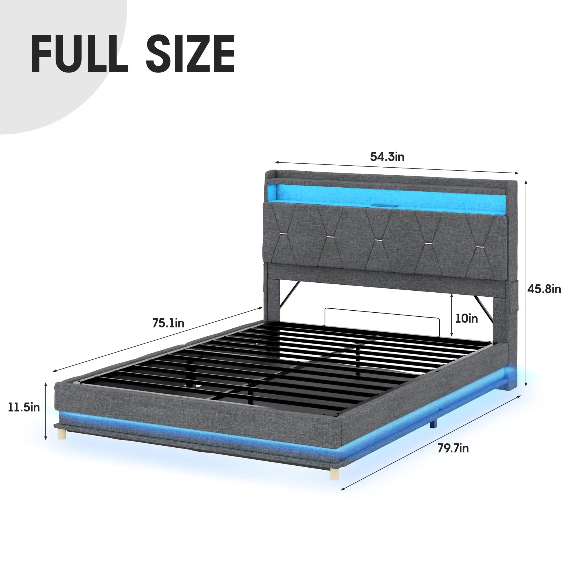 Vabches Lift Up Bed Frame with Storage Headboard&Power Outlet, LED Lights Upholstered Platform Bed Frame for Bedroom Noise-Free