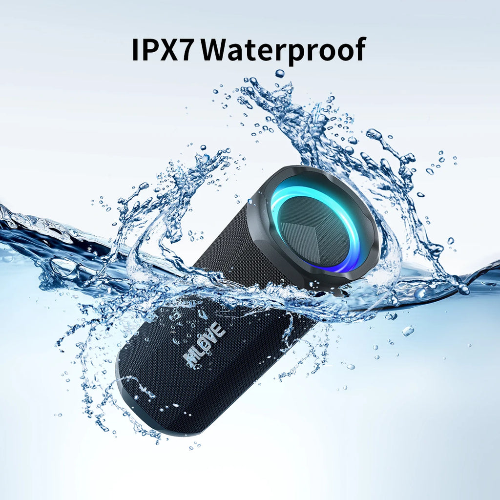 MLOVE P2 Bluetooth Speaker, Bluetooth 5.3, Dual Speakers, RGB Lights, IPX7 Waterproof, TWS Connectivity