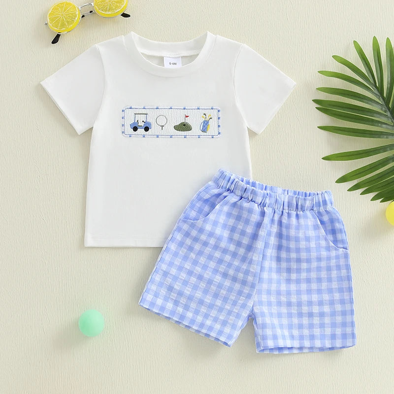 Baby Boy Casual Outfit Striped Print Short Sleeve T-Shirt Denim Shorts 2Pcs Set for Summer Beach Vacation
