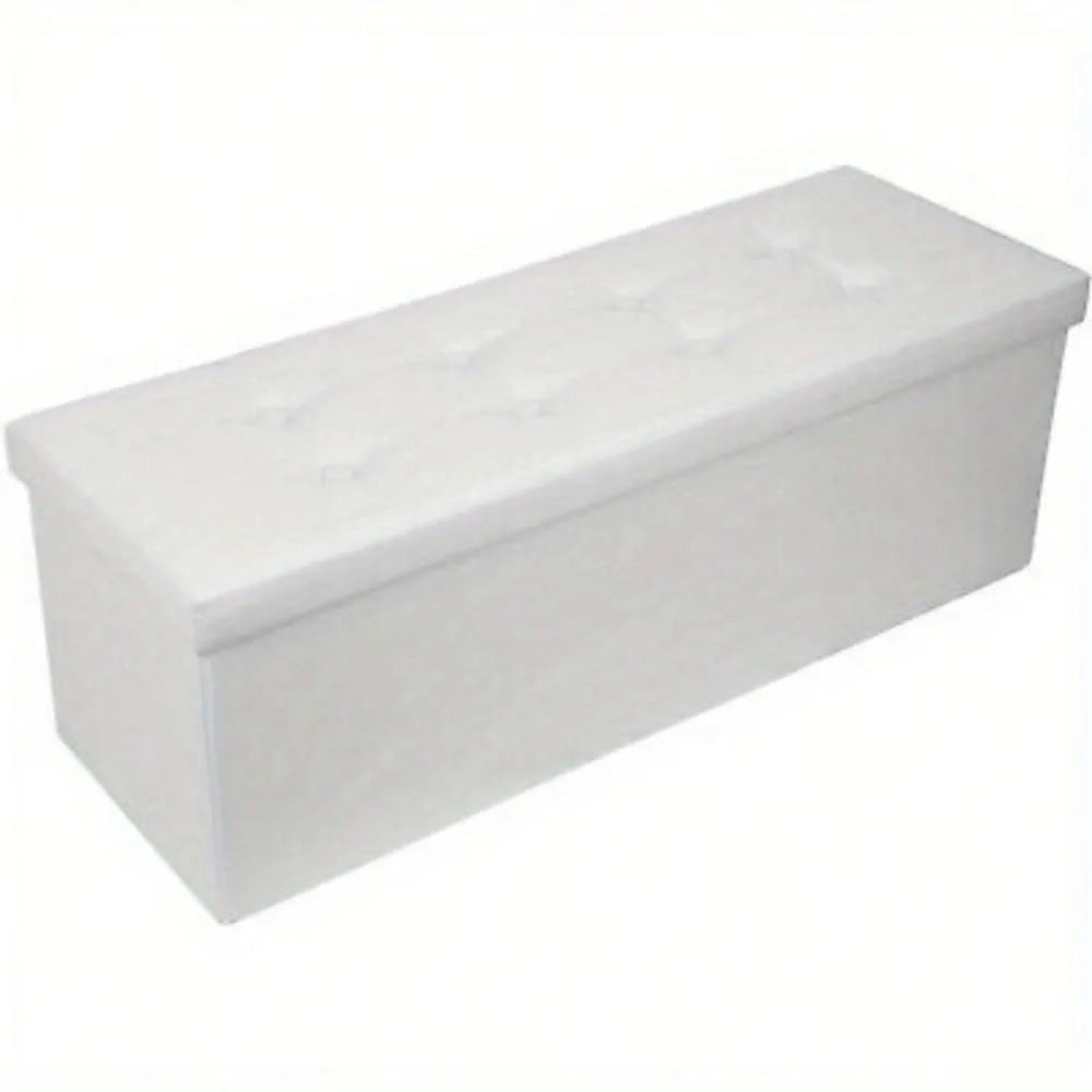 Faux Leather Folding Storage Ottoman Bench 43 inch - White