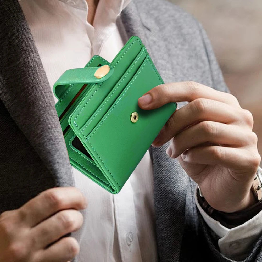 Women Retro Small Wallet with Keychain Double Fold Zipper Wallet PU Leather Vintage Coin Pocket Travel Shopping Wallet