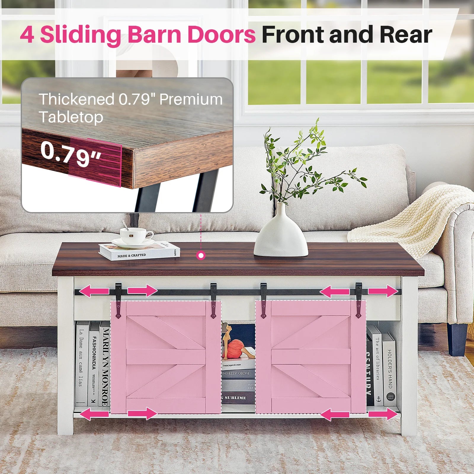 Redlife 47.2" Lift Top Coffee Table, Rustic Center Table w/ Hidden Storage Compartment  Sliding Barn Door for Living Room Office