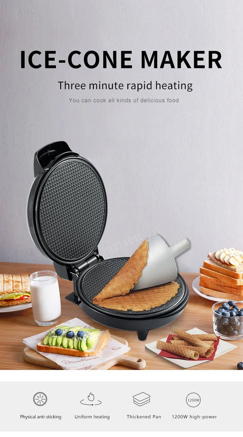 Electric Crispy Egg Roll Maker Omelet Sandwich Iron Crepe Baking Pan Waffle Pancake Oven DIY Ice Cream Cone Machine