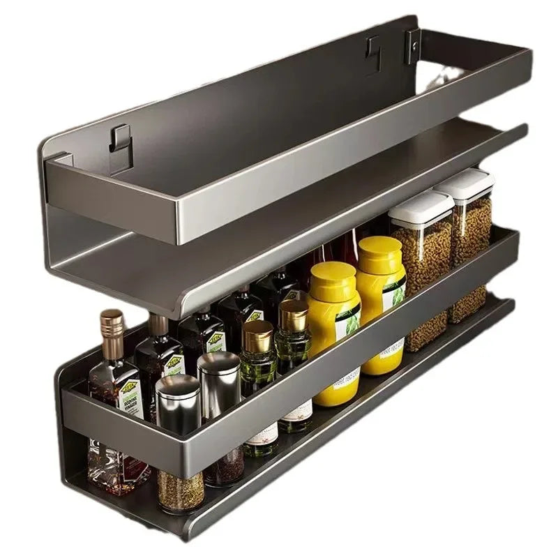 Gun gray kitchen storage rack seasoning rack free storage can wall mounted multifunctional seasoning rack