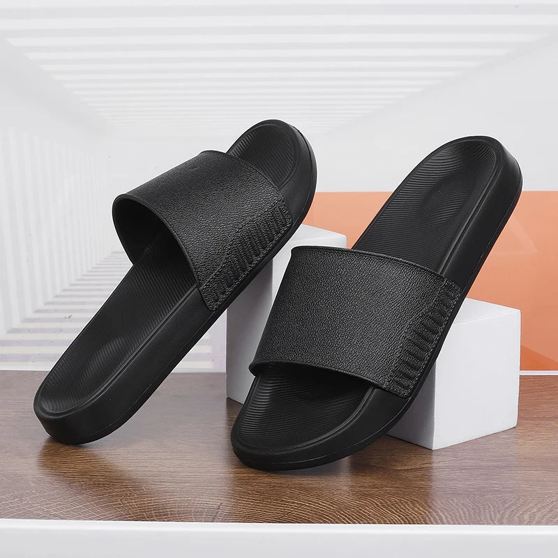 Men's EVA One-Strap Slide Sandals, Comfortable Anti-Slip Design, Sizes 39-46, Black & White, Perfect for Daily Use