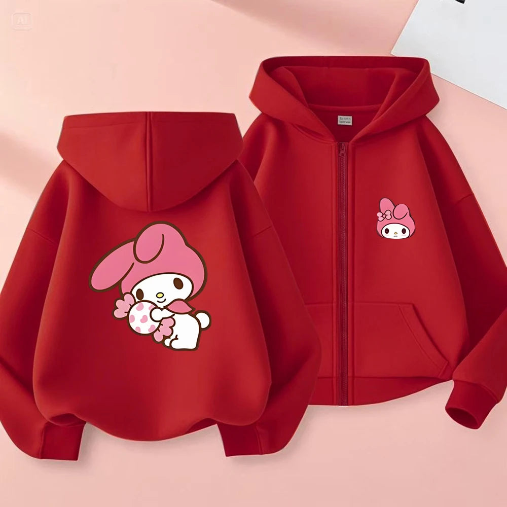 Children Zip Up Hoodie Tops Girl Boy Sweatshirt Kid 3-12 Year Zipper Hoody Coat Casual black Sweatshirts Sanrio pink Clothes