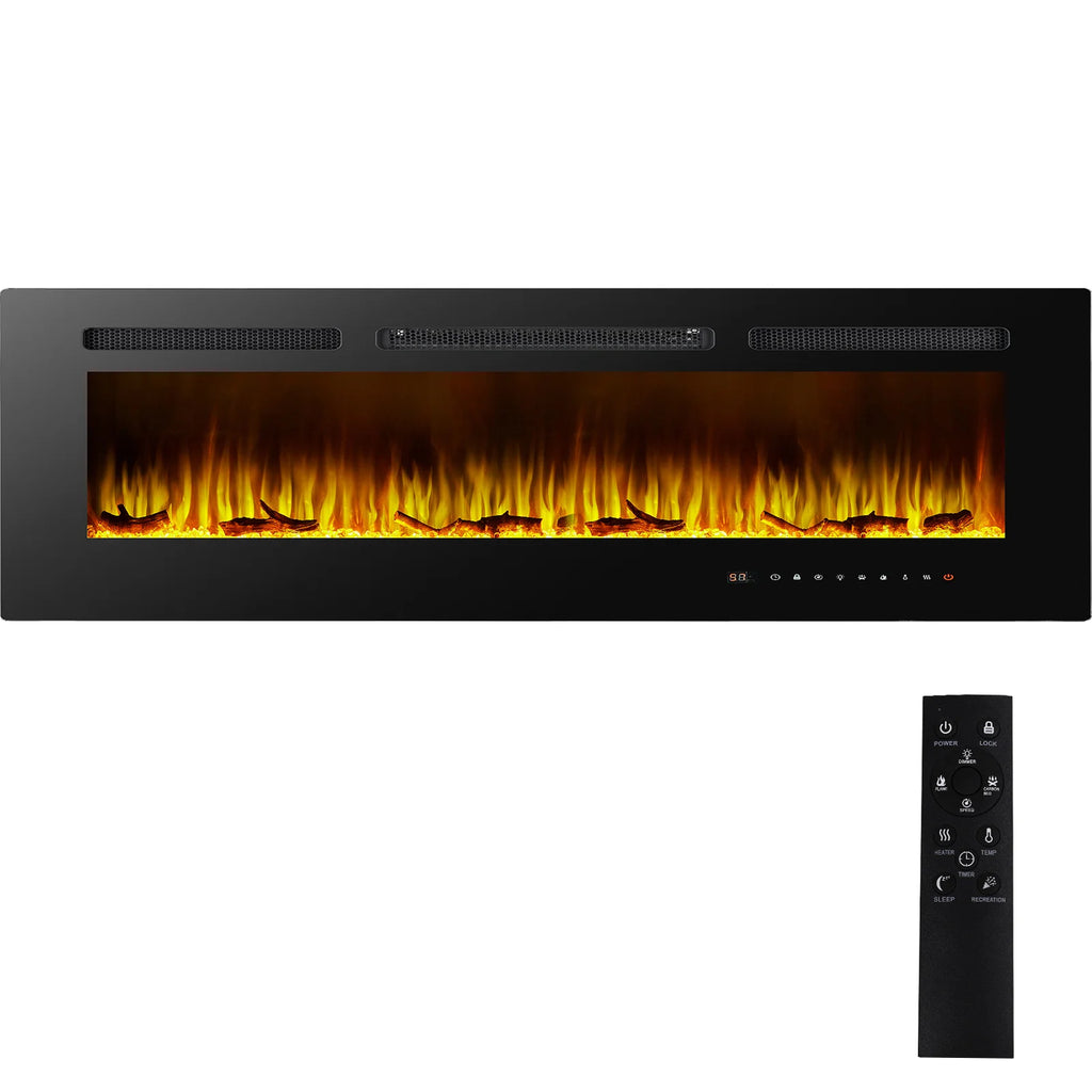 60 Inch Electric Fireplace Recessed and Wall Mounted ltra Thin Ad Low Noise Touch Screen 750-1500W 3D Flame Color Remote Control