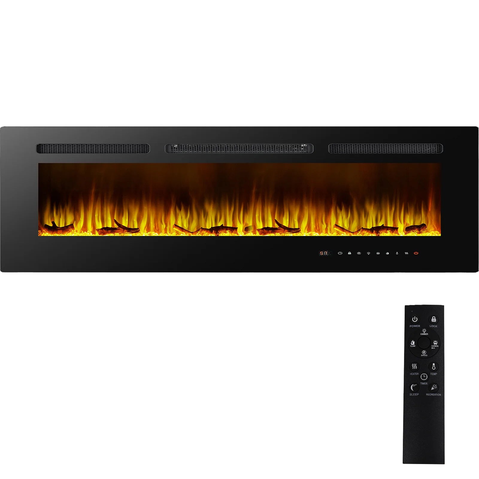 60 Inch Electric Fireplace Recessed and Wall Mounted ltra Thin Ad Low Noise Touch Screen 750-1500W 3D Flame Color Remote Control