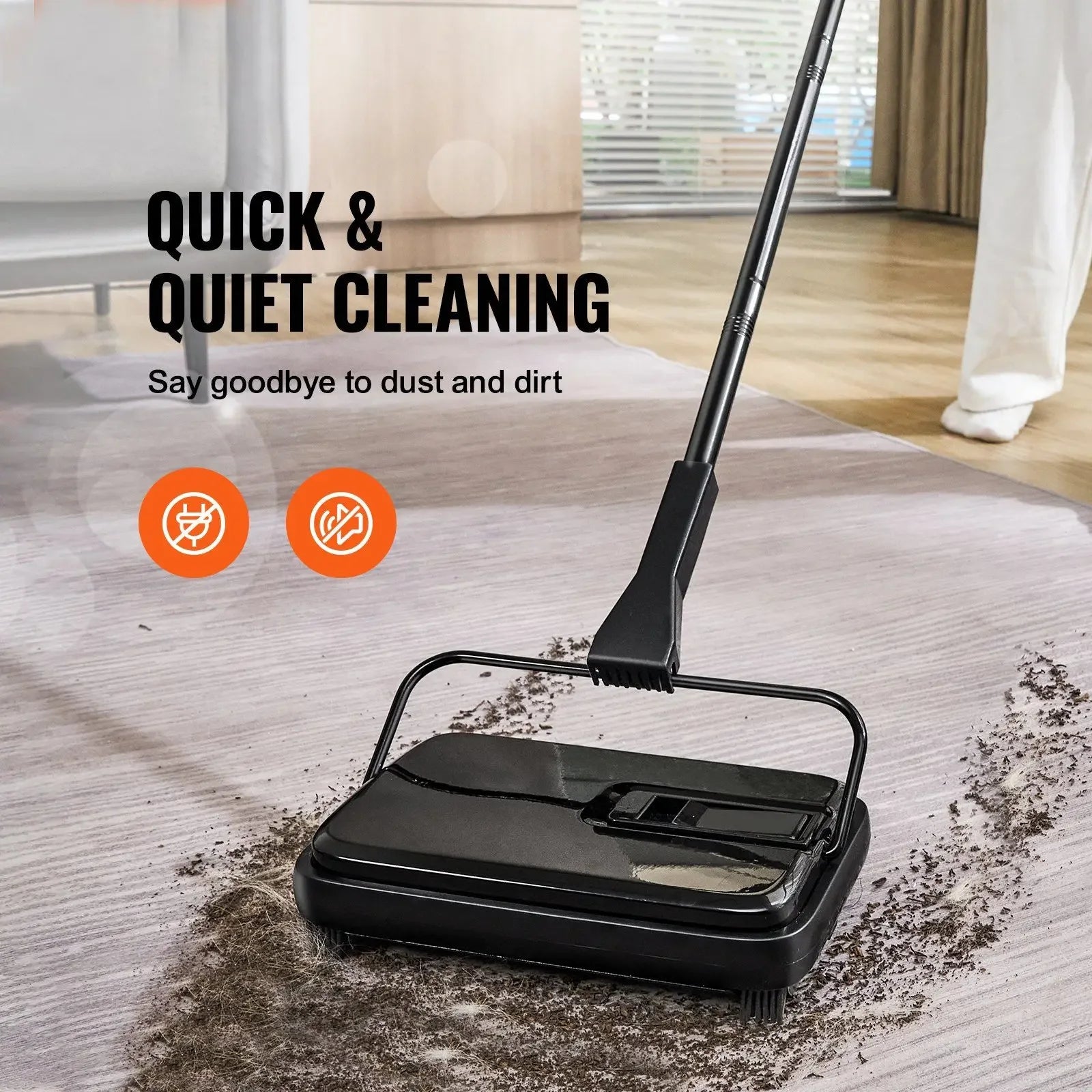 Carpet Sweeper, 7.87 in Sweeping Paths, Floor Sweeper  Non Electric 300ml  Capacity Comb for Home Office Rugs Dust Pet Hair