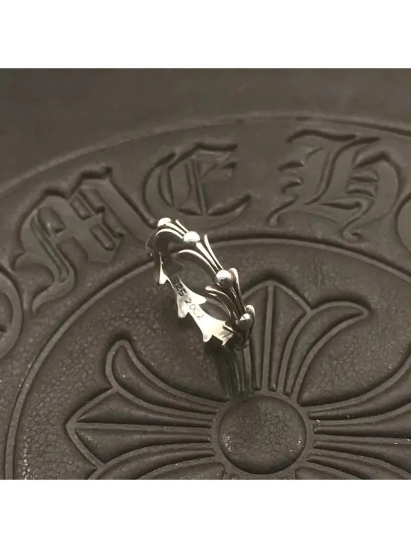 2025 Hot-selling Fashion Ring Thai Silver Retro Iris Fishbone Thin Ring No-fading Men's Medieval Niche High-end Feeling