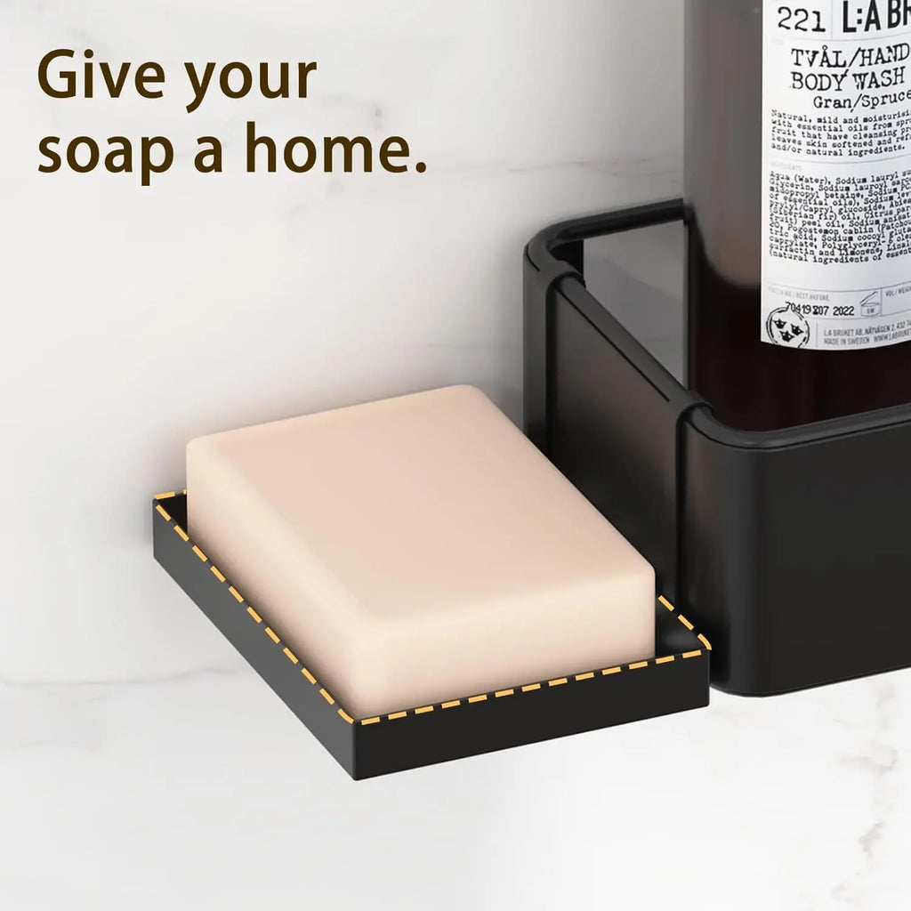 Adhesive Shower Shelves with Soap Holder 4 Hooks no Drilling Bathroom Organizers and Storage Racks