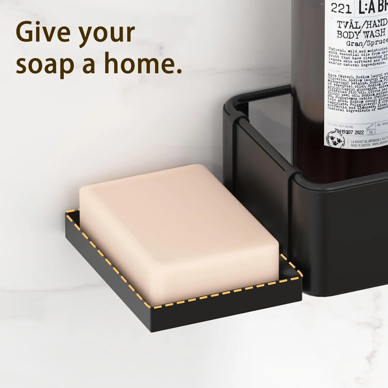 Adhesive Shower Shelves with Soap Holder 4 Hooks no Drilling Bathroom Organizers and Storage Racks