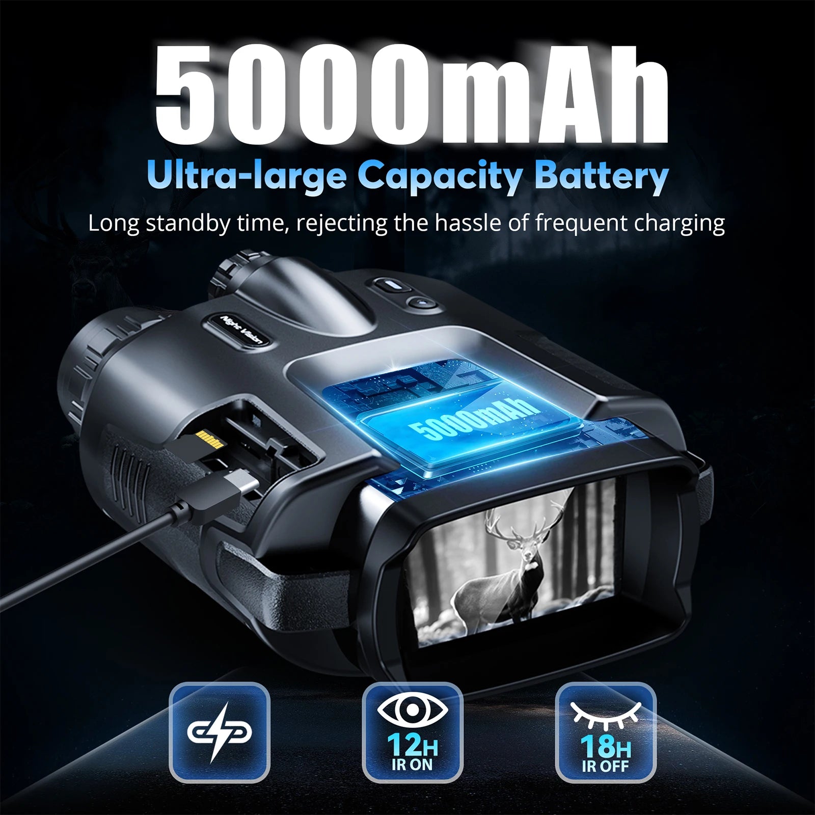 USB Rechargeable 4K Night Vision Binoculars 600m HD 8X Digital Zoom 5000mAh 3inch Screen Infrared VisionNight Goggle