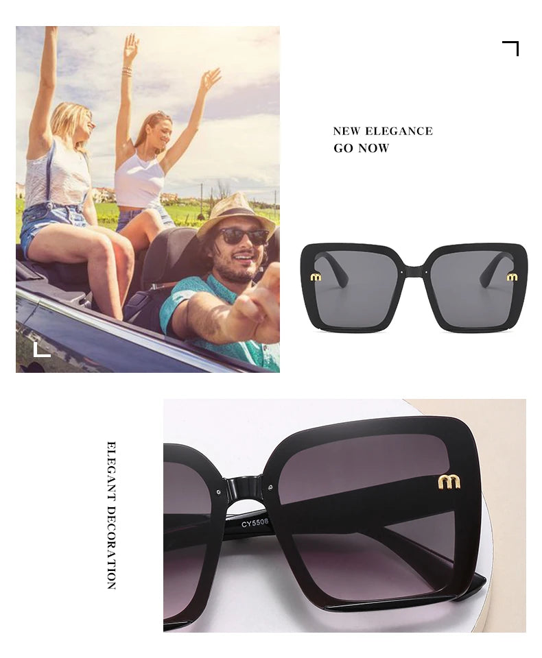 Brand Sunglasses Women's Square Classic Large Frame Fashion Men's Rectangular Letter Design Retro Sun Glasses UV400