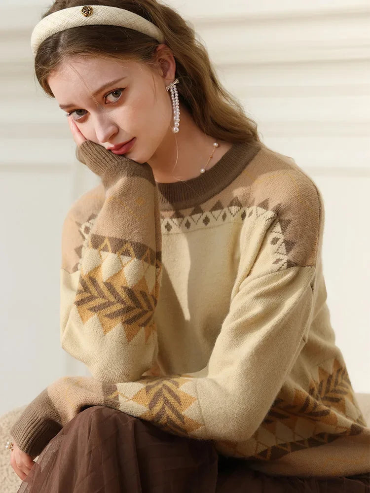 I BELIEVE YOU Sweater for Women Gentle Lazy Wind Jacquard Loose Soft Waxy 2024 Winter New Knitted Cozy Pullover Lady 2234125378