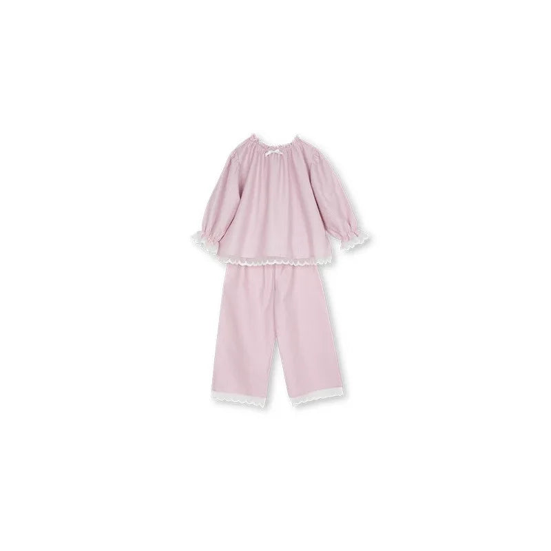 Girls' Home Clothes 2022 Spring And Summer New Lace Edge Girls' Pajamas Two-Piece Cotton 30% Silk Pajamas Children's Clothing