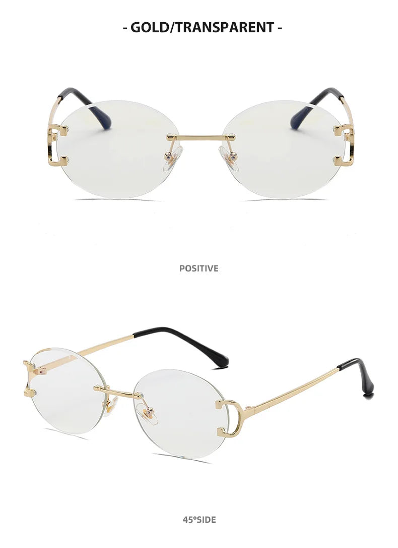 Trendy Sunglasses For Woman Summer Rimless Sunglass Oval Fashion Brand Designer Shades Pink Women's Sun Glasses UV400