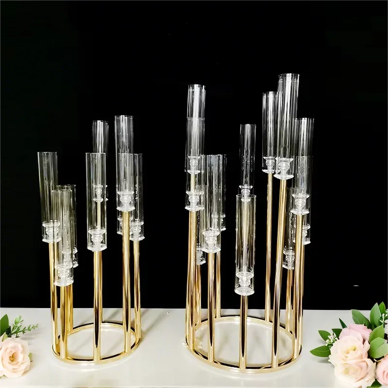 Metal Holders acrylic Candlesticks Flower Vases Wedding Table Centerpiece Pillar Stand Road Lead Party Decoration