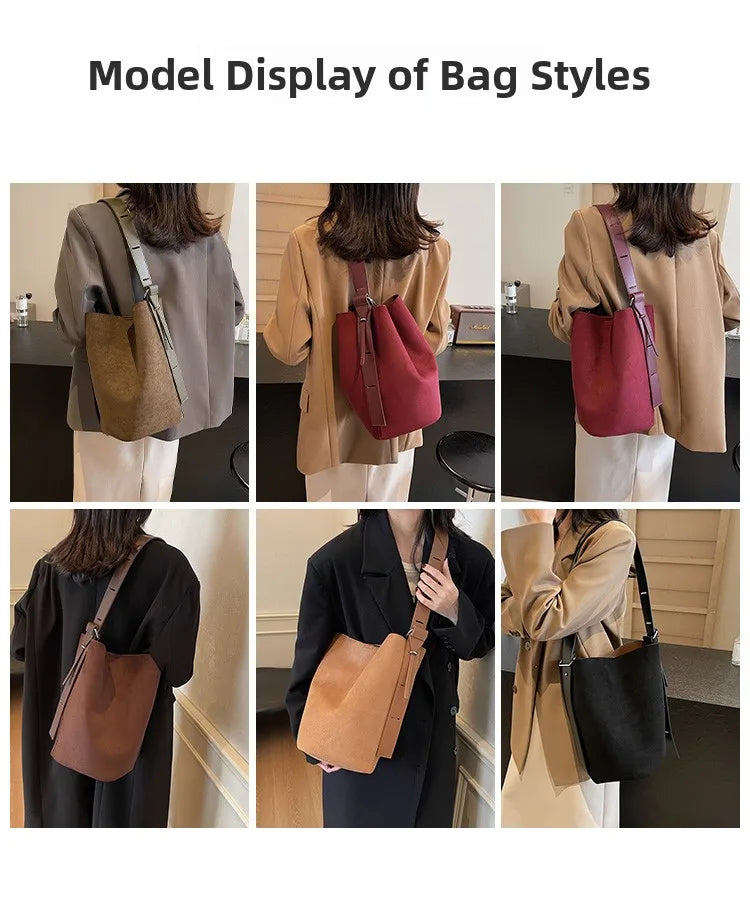 Retro Frosted Buet Bag Large Capaci Commuter Women's Single oulder Slant Cross Bag Soft PU Material Buet ape